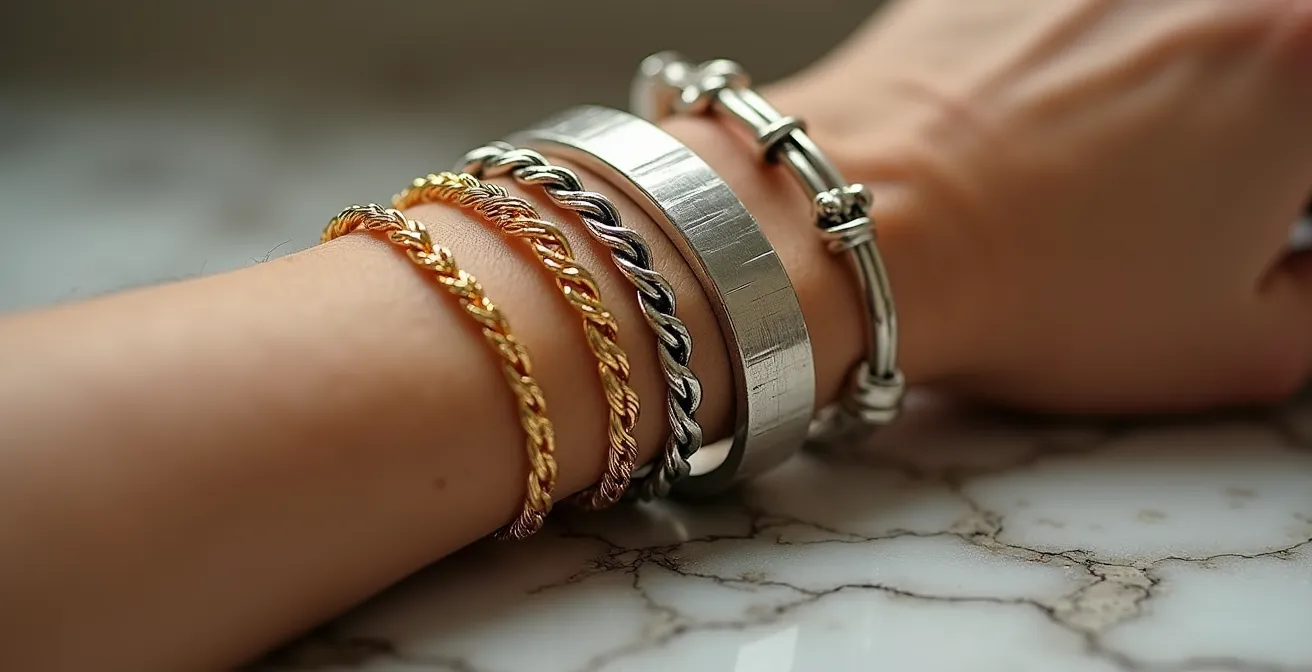 Harmonische Kombination von Gold- und Silberschmuck im modernen Styling