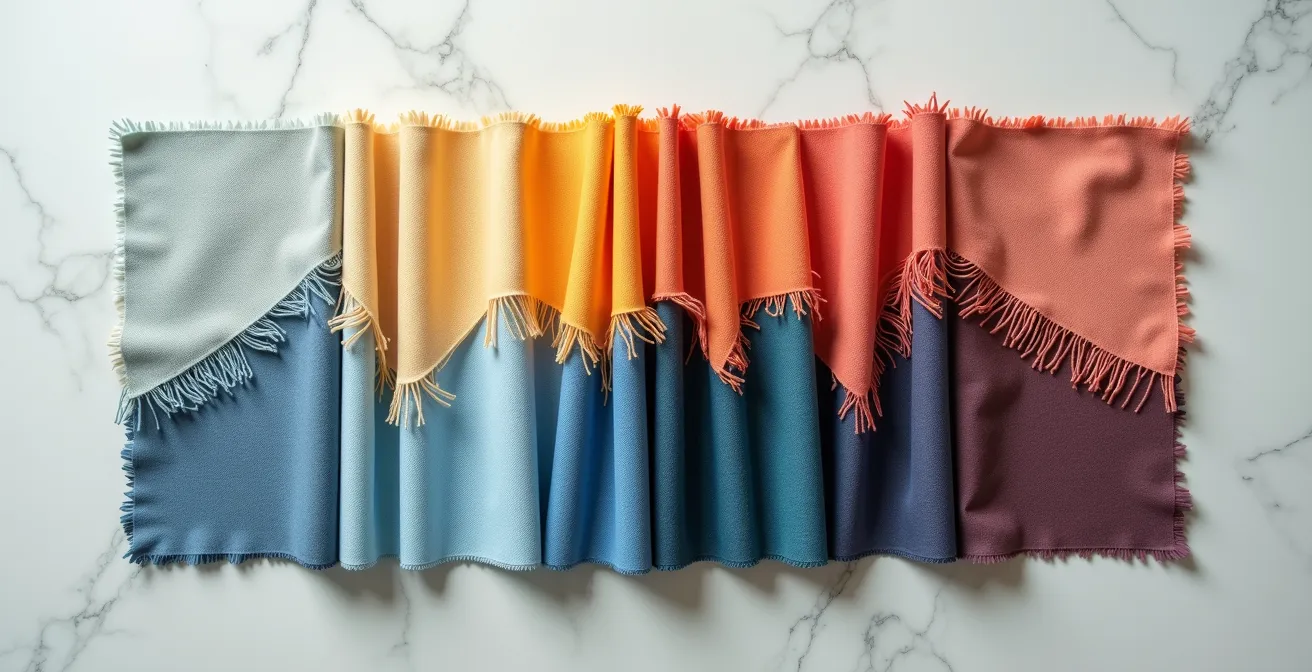 Harmonisch arrangierte Stoffmuster in aufeinander abgestimmten Farbtönen