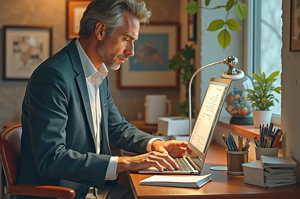 Spiegelung einer Person, die ein praktisches Küchengerät betrachtet und dabei nachdenklich wirkt.