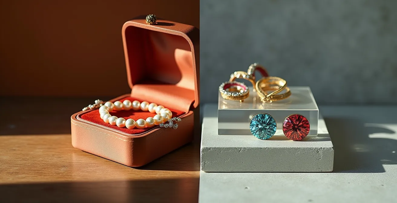 Gegenüberstellung von zeitlosem Goldschmuck und trendigem Modeschmuck