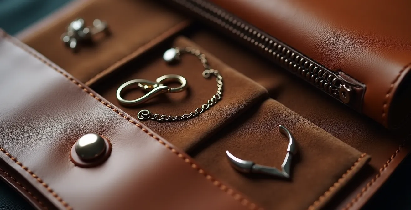 Kompakte Reiseschmucktasche mit verschiedenen Fächern für sichere Aufbewahrung