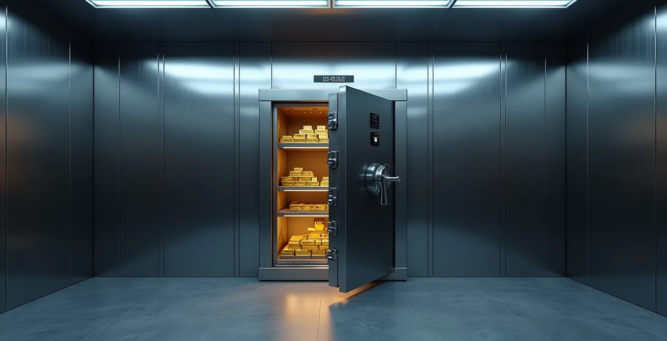 Moderner Tresor mit Goldbarren in sicherer Umgebung