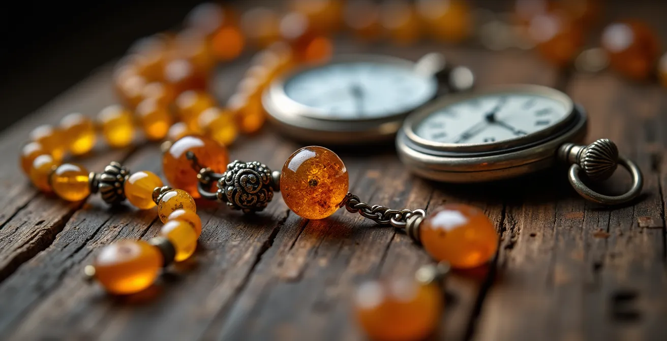 Makroaufnahme von handgefertigtem deutschen Schmuck, die die Textur und das Handwerk betont und ein Gefühl von Erbe und Zeitlosigkeit vermittelt.