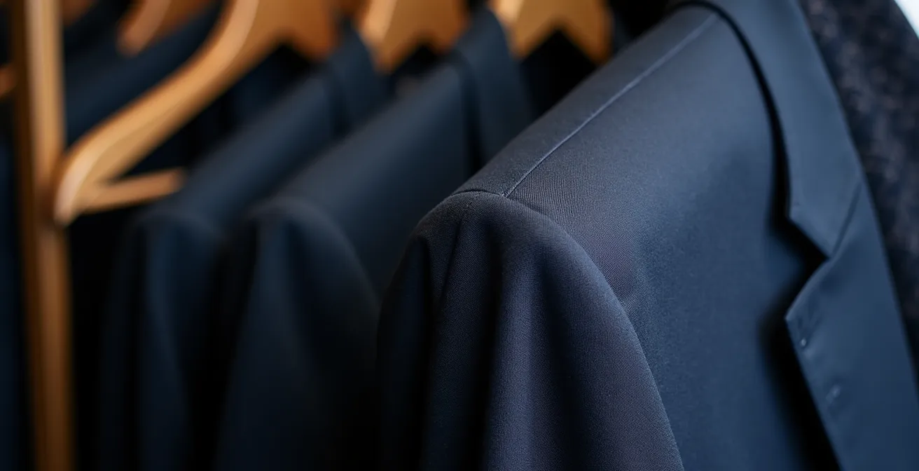 Nahaufnahme der perfekten Passform eines Anzugs mit Fokus auf Schulterpartie und Ärmellänge