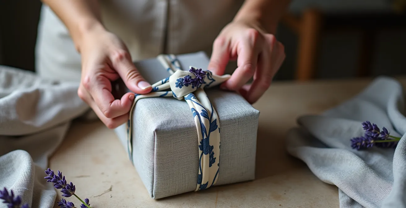 Minimalistisch verpackte Geschenke im Bauhaus-Stil mit Furoshiki-Technik