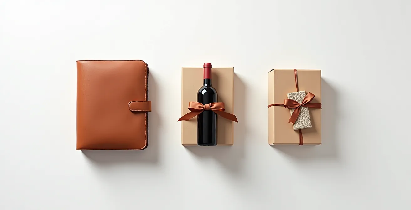 Verschiedene Geschenkboxen, die nach dem Grad der Formalität der Beziehung angeordnet sind