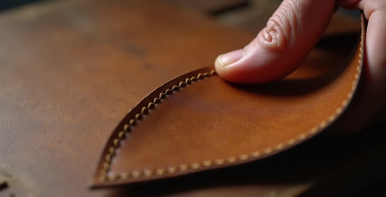 Makroaufnahme von hochwertigem Leder mit sichtbaren natürlichen Narben und Texturen