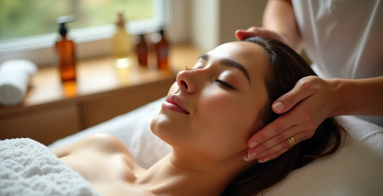 Kopfhautmassage zur Förderung der Durchblutung und Nährstoffversorgung der Haarwurzeln