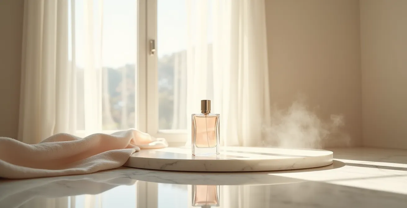 Minimalistische Darstellung von Duftmolekülen in eleganter Umgebung
