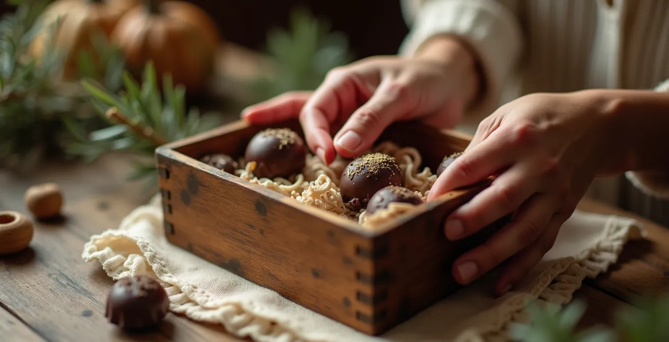 Liebevoll arrangierte Geschenkbox mit verschiedenen kleinen Gegenständen
