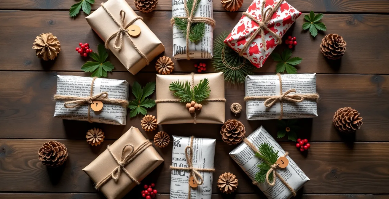 Kreativ verpackte Wichtelgeschenke mit natürlichen Materialien